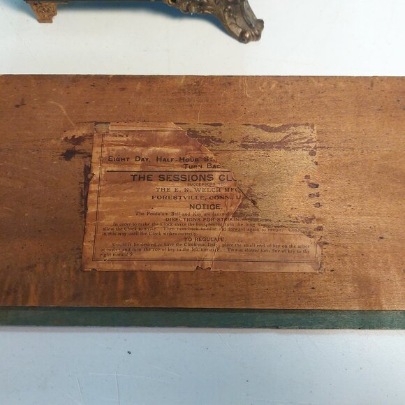 Vtg 1920s  "Longfellow" 8 Day Mantle Clock ~ Runs and has key and Pendulum - Picture 9 of 11